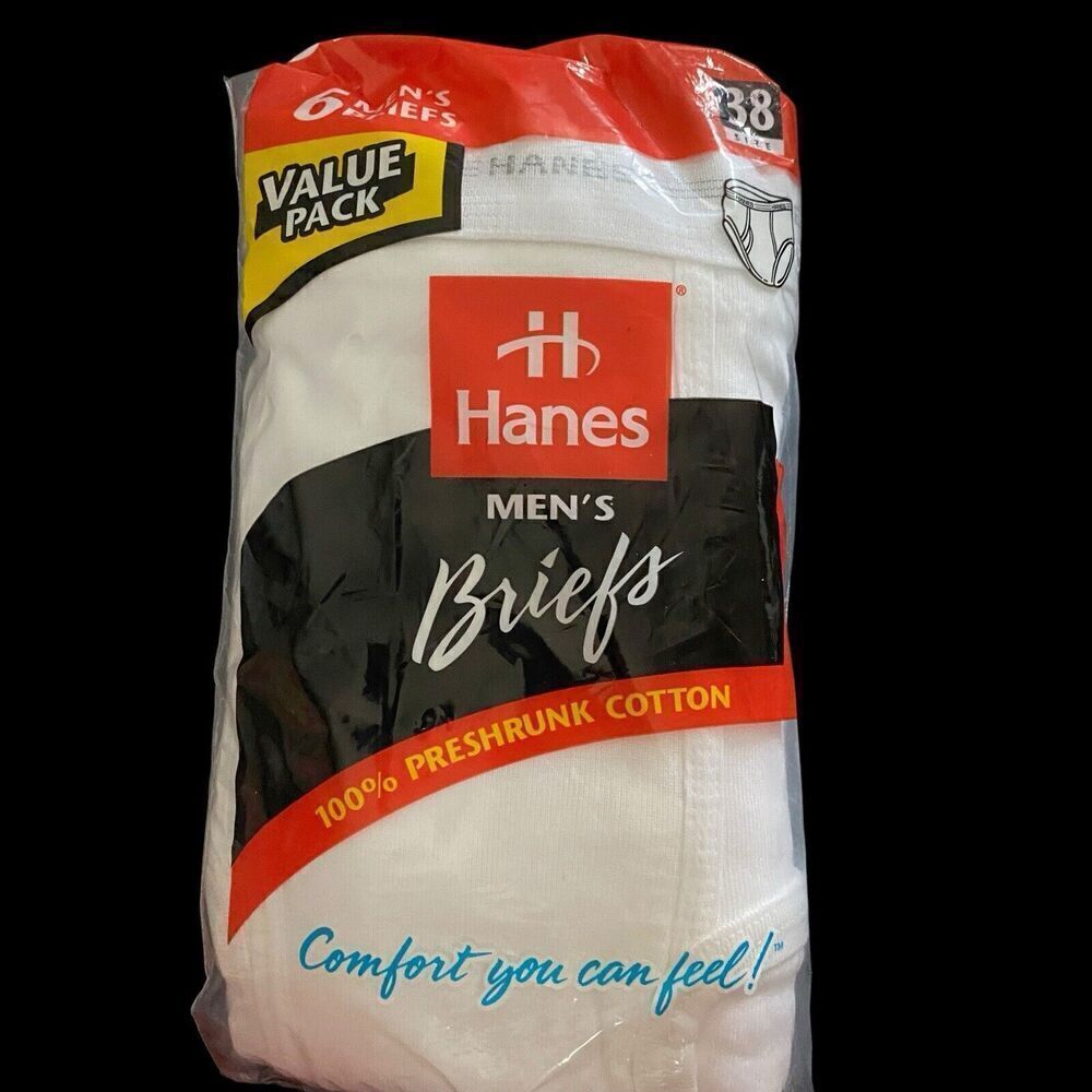 Hanes Briefs Mens Size 38 NOS 6 Pack Vintage 1997 Cotton White